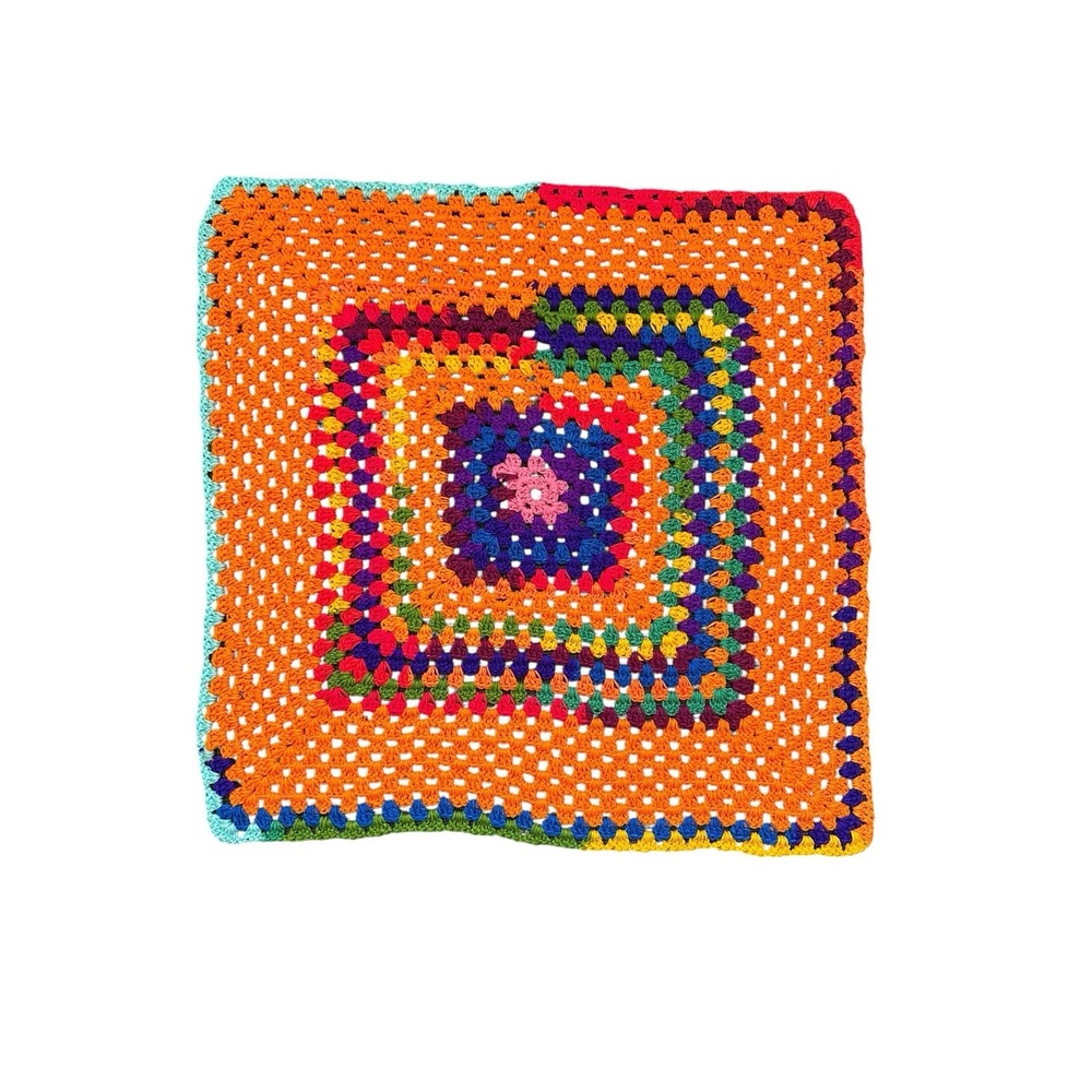 Granny  Crochet Lap Blanket Small Throw‎ Quilt 38"x 38" Multicolor Hand Made
